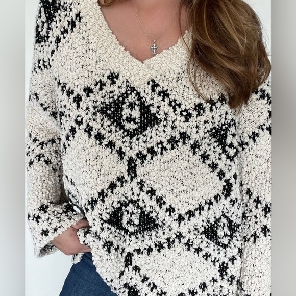 Knit oversized Pullover Sweater Long Sleeve V-Neck Popcorn - Picture 5 of 9